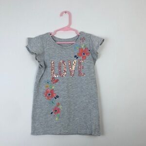 Girls Sonoma flutter sleeve tee sequins LOVE and floral glitter print gray 6X
